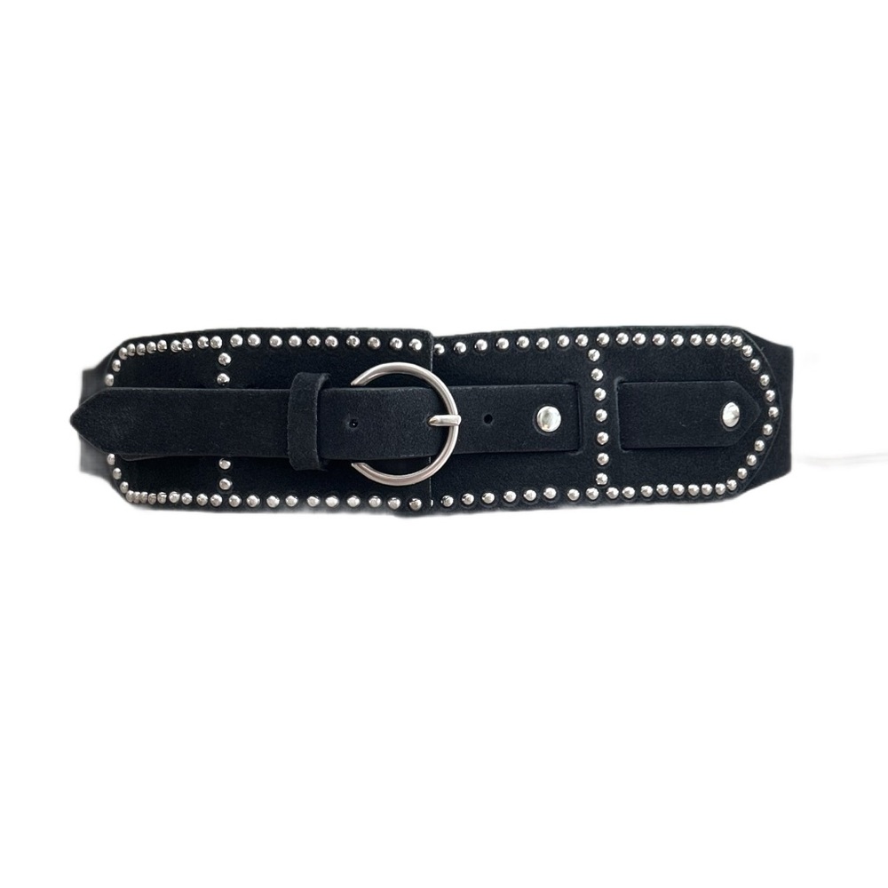 Lucky Brand Black Studded Suede Stretch Belt with Silver Accents - Picture 2 of 6
